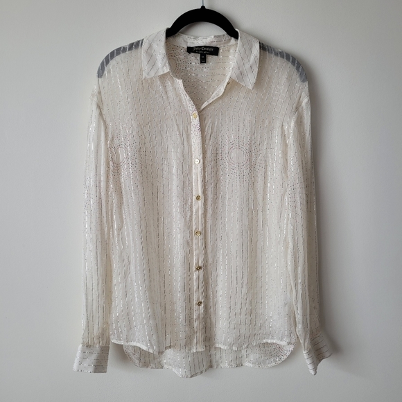 JUICY Couture Silk Button Down Shirt Sheer w Metallic Fiber Pinstripes XS - Picture 12 of 13